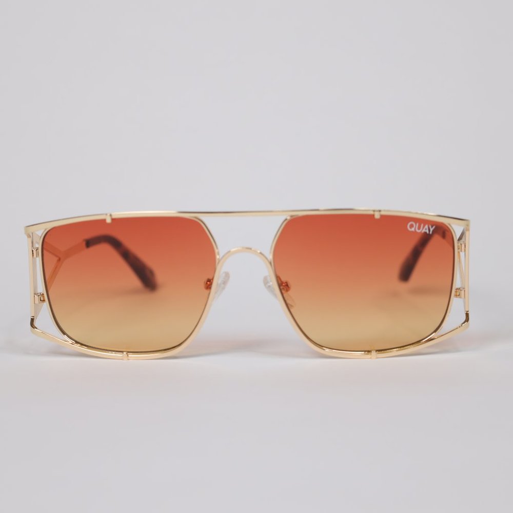 Quay Australia Baddie Behavior Gold / Orange Yellow Wire-Framed Sunglasses NWT